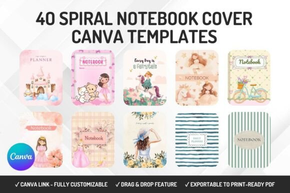 Download 40 Spiral Notebook Cover Canva Templates - Spiral notebook Collection